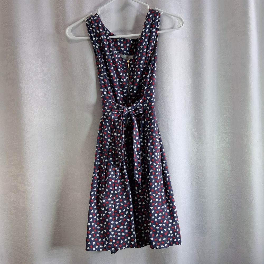 Closet London Mini Dress Navy Blue Red White Hearts Pattern Fit Flare Zipper 8 - Picture 3 of 9